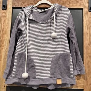 Jadelynn Brooke Oversized Striped Hoodie Pom Pom Drawstring XS